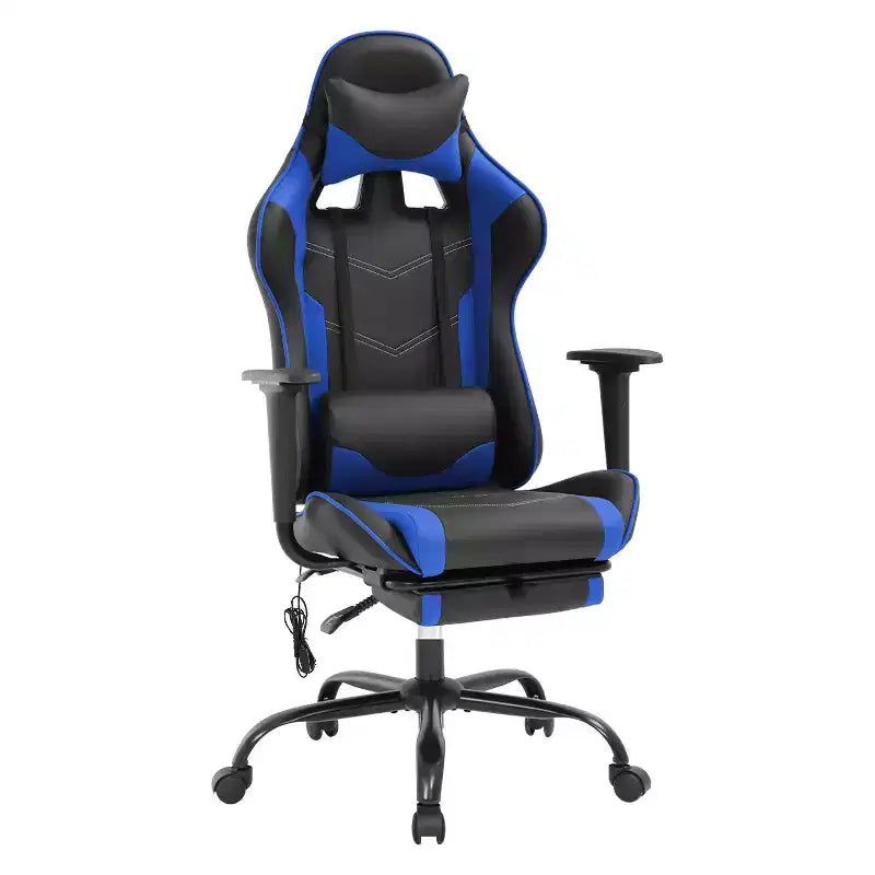 Silla de oficina para videojuegos BestMassage Racing con función de masaje, apoyo lumbar, cuero sintético, para adultos