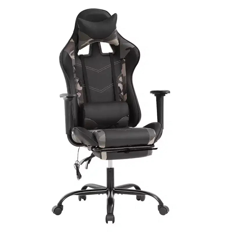 Silla de oficina para videojuegos BestMassage Racing con función de masaje, apoyo lumbar, cuero sintético, para adultos