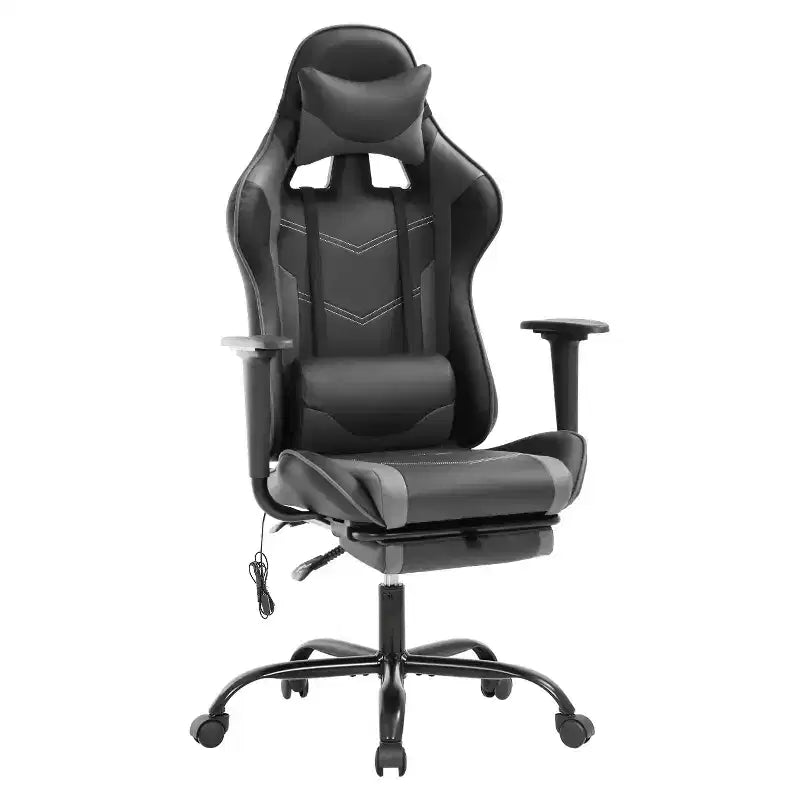 Silla de oficina para videojuegos BestMassage Racing con función de masaje, apoyo lumbar, cuero sintético, para adultos