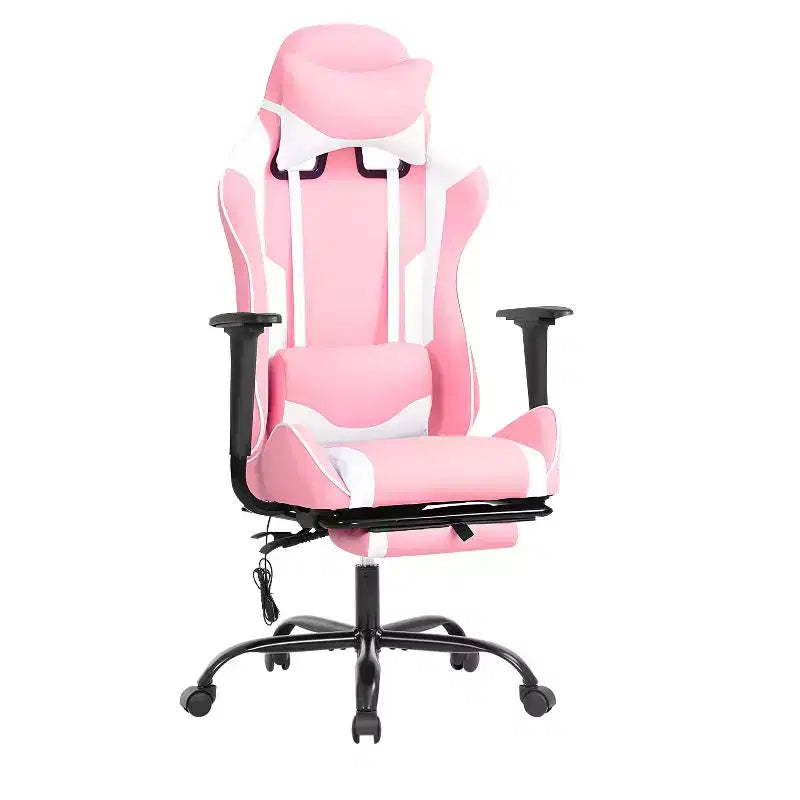 Silla de oficina para videojuegos BestMassage Racing con función de masaje, apoyo lumbar, cuero sintético, para adultos