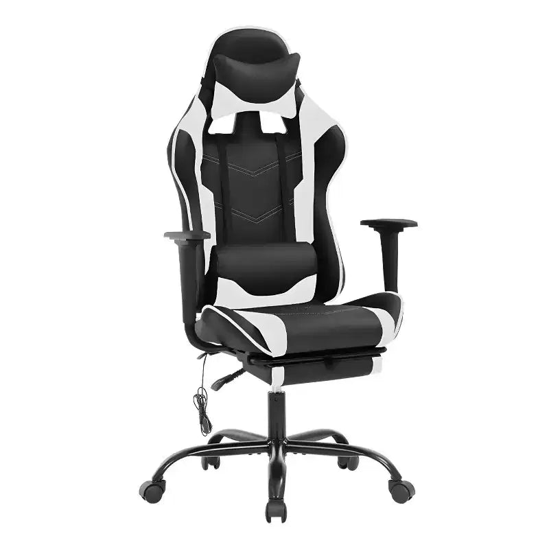 Silla de oficina para videojuegos BestMassage Racing con función de masaje, apoyo lumbar, cuero sintético, para adultos