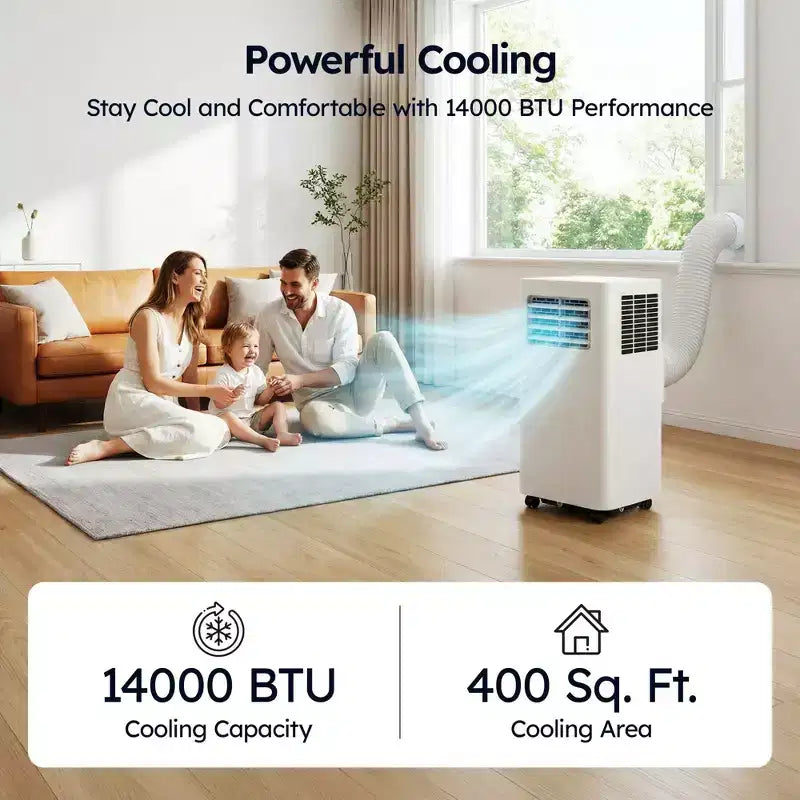 Aire Acondicionado Portátil Inteligente Simzlife 14000 BTU, AC 3 en 1 para 37 m², Control por APP, Sistema de Autoevaporación, Blanco