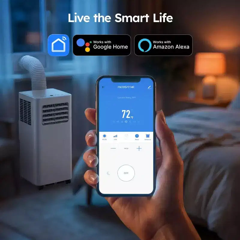Aire Acondicionado Portátil Inteligente Simzlife 14000 BTU, AC 3 en 1 para 37 m², Control por APP, Sistema de Autoevaporación, Blanco