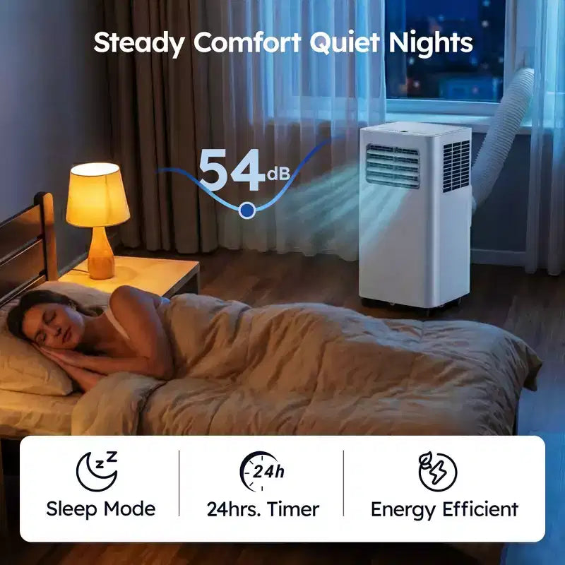 Aire Acondicionado Portátil Inteligente Simzlife 14000 BTU, AC 3 en 1 para 37 m², Control por APP, Sistema de Autoevaporación, Blanco