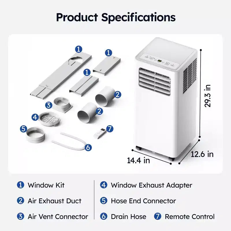 Aire Acondicionado Portátil Inteligente Simzlife 14000 BTU, AC 3 en 1 para 37 m², Control por APP, Sistema de Autoevaporación, Blanco