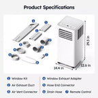 Aire Acondicionado Portátil Inteligente Simzlife 14000 BTU, AC 3 en 1 para 37 m², Control por APP, Sistema de Autoevaporación, Blanco