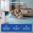 Aire Acondicionado Portátil Inteligente Simzlife 8000 BTU Enfriamiento Rápido para Habitaciones de hasta 23 m², Función 3 en 1, Control por Aplicación, Ultra Silencioso, Blanco