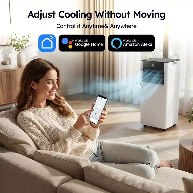 Aire Acondicionado Portátil Inteligente Simzlife 8000 BTU Enfriamiento Rápido para Habitaciones de hasta 23 m², Función 3 en 1, Control por Aplicación, Ultra Silencioso, Blanco