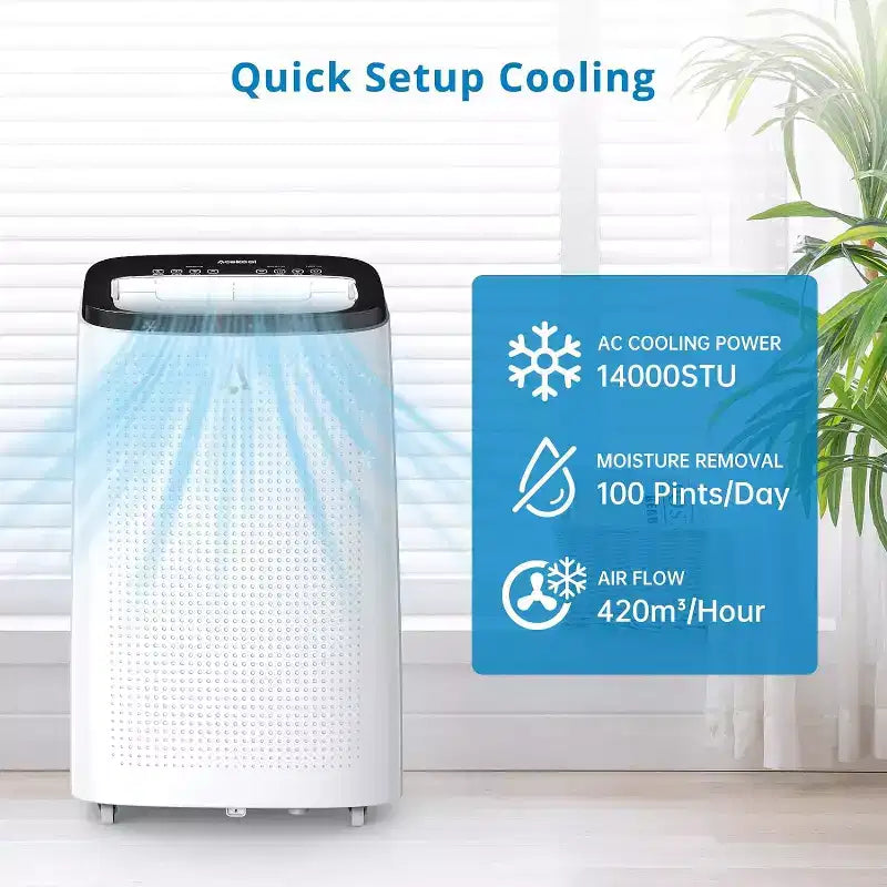Aires Acondicionados Portátiles Garvee de 14000 BTU con Control Remoto, Enfría Habitaciones de hasta 70 m²