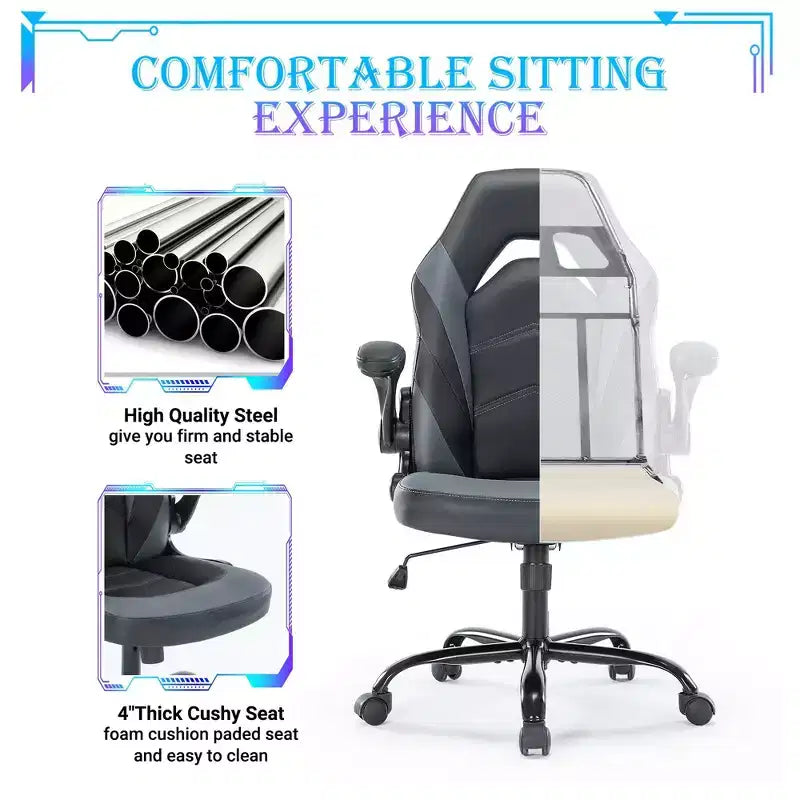 Silla Gaming Ultimate JIONJOY: Ergonómica, Cuero PU, Silla Ejecutiva de Escritorio con Reposabrazos Abatibles