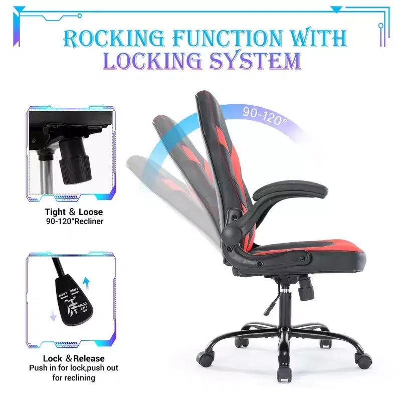 Silla Gaming Ultimate JIONJOY: Ergonómica, Cuero PU, Silla Ejecutiva de Escritorio con Reposabrazos Abatibles