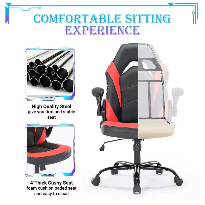 Silla Gaming Ultimate JIONJOY: Ergonómica, Cuero PU, Silla Ejecutiva de Escritorio con Reposabrazos Abatibles