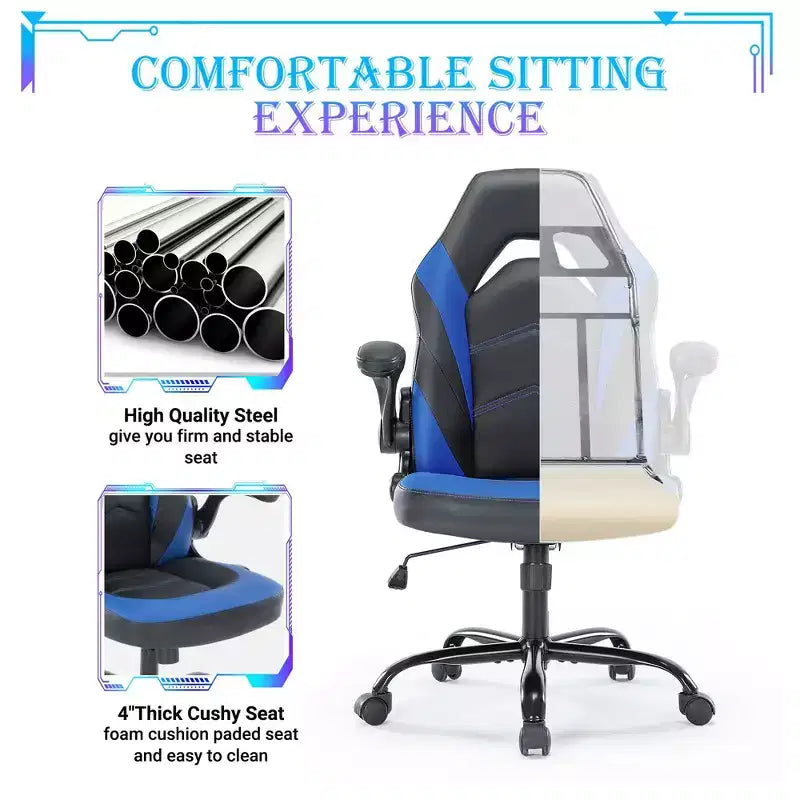 Silla Gaming Ultimate JIONJOY: Ergonómica, Cuero PU, Silla Ejecutiva de Escritorio con Reposabrazos Abatibles