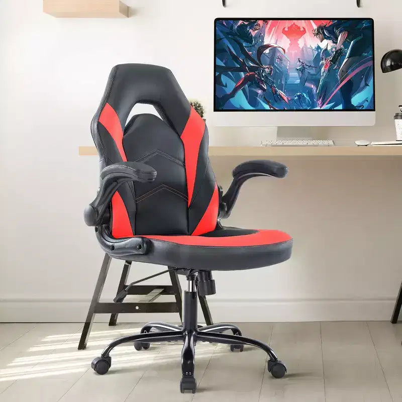 Silla Gaming Ultimate JIONJOY: Ergonómica, Cuero PU, Silla Ejecutiva de Escritorio con Reposabrazos Abatibles