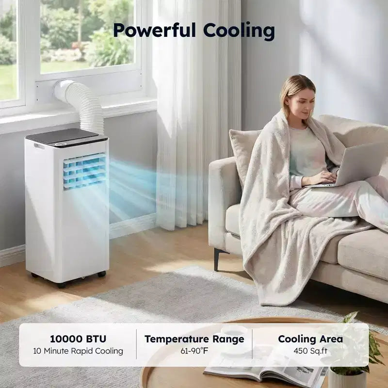 Simzlife Aire Acondicionado Portátil 10000 BTU (DOE) 3 en 1 con Refrigeración Deshumidificador Ventilador Modo de Sueño para 42 m², Kits de Ventana Ajustables, Blanco