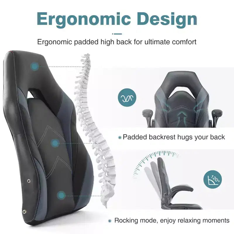 FIRNEWST Próximo nivel de confort en tus juegos: Silla ergonómica de cuero PU con reposabrazos abatibles ajustables