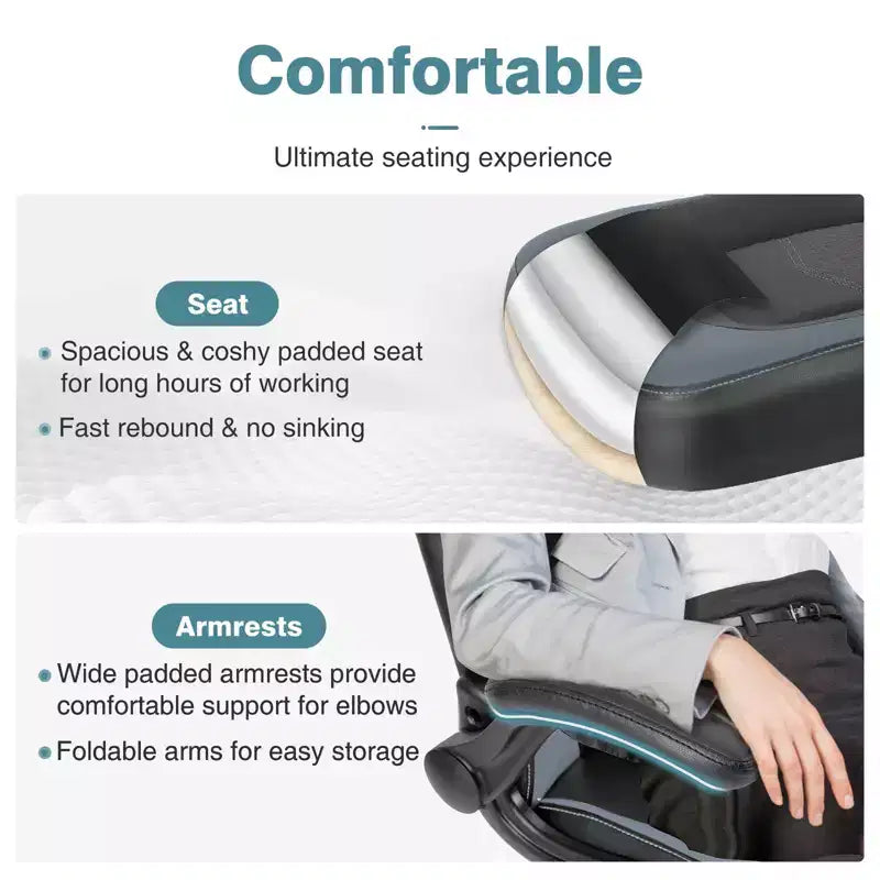 FIRNEWST Próximo nivel de confort en tus juegos: Silla ergonómica de cuero PU con reposabrazos abatibles ajustables