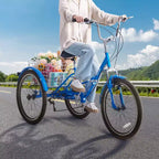 Triciclo Plegable para Adultos VEVOR, Triciclos Plegables para Adultos de 24 Pulgadas y 7 Velocidades, Bicicleta Urbana de 3 Ruedas de Acero al Carbono con Cesta y Asiento Ajustable