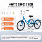 Triciclo Plegable para Adultos VEVOR, Triciclos Plegables para Adultos de 24 Pulgadas y 7 Velocidades, Bicicleta Urbana de 3 Ruedas de Acero al Carbono con Cesta y Asiento Ajustable