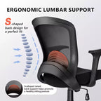 Silla de oficina ergonómica de malla, 150 kg de capacidad, silla de escritorio para ordenador con soporte lumbar integrado, asiento de espuma de alta densidad, base de cinco estrellas
