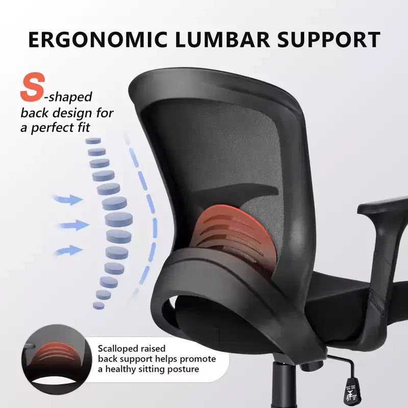 Silla de oficina ergonómica de malla, 150 kg de capacidad, silla de escritorio para ordenador con soporte lumbar integrado, asiento de espuma de alta densidad, base de cinco estrellas