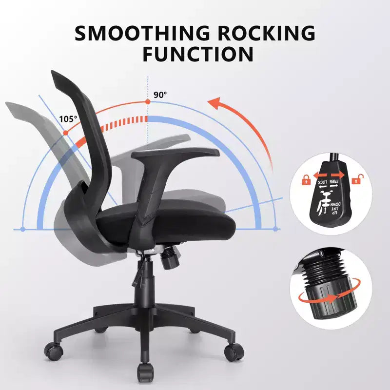 Silla de oficina ergonómica de malla, 150 kg de capacidad, silla de escritorio para ordenador con soporte lumbar integrado, asiento de espuma de alta densidad, base de cinco estrellas