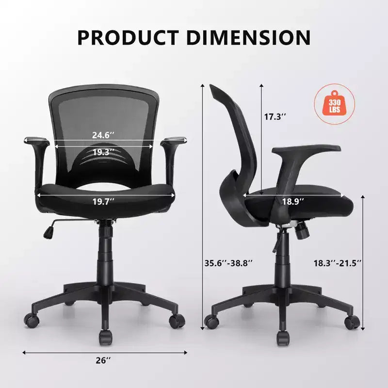 Silla de oficina ergonómica de malla, 150 kg de capacidad, silla de escritorio para ordenador con soporte lumbar integrado, asiento de espuma de alta densidad, base de cinco estrellas