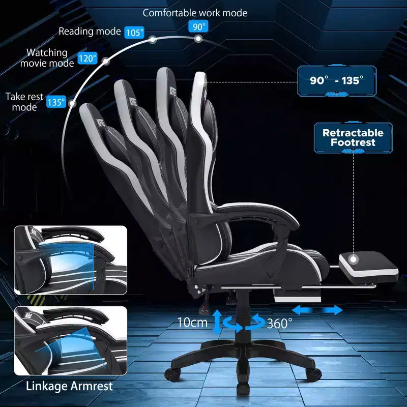 Sillón ergonómico de oficina y gaming Hoffree extragrande con masaje, reposapiés y ajustable para PC
