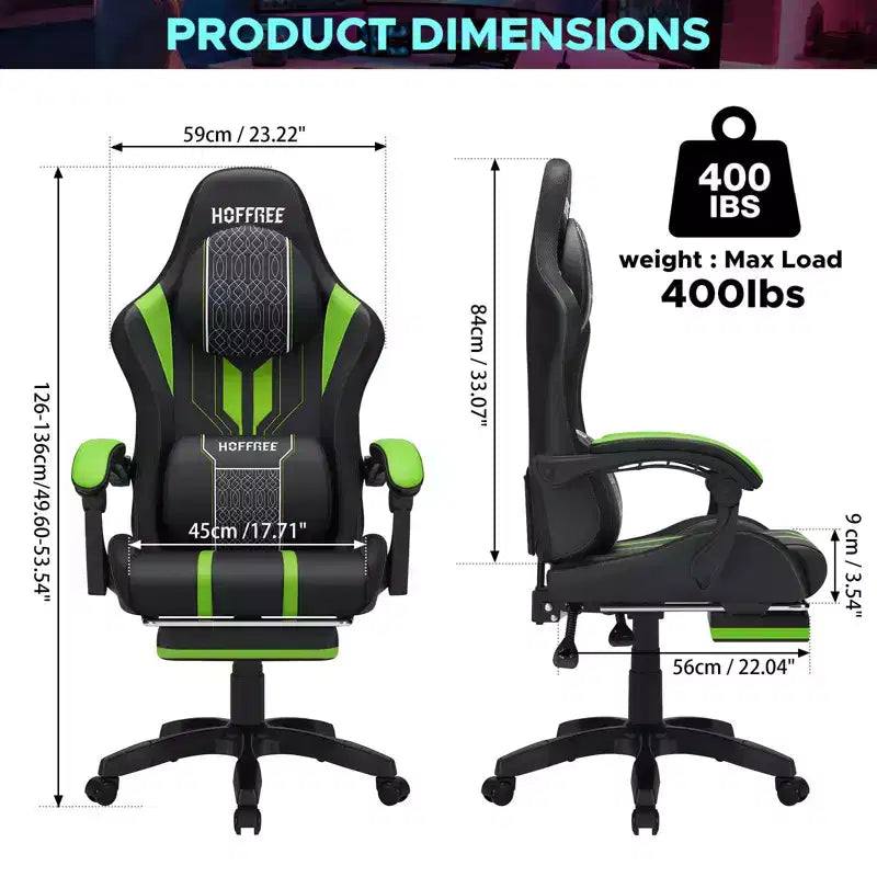 Sillón ergonómico de oficina y gaming Hoffree extragrande con masaje, reposapiés y ajustable para PC
