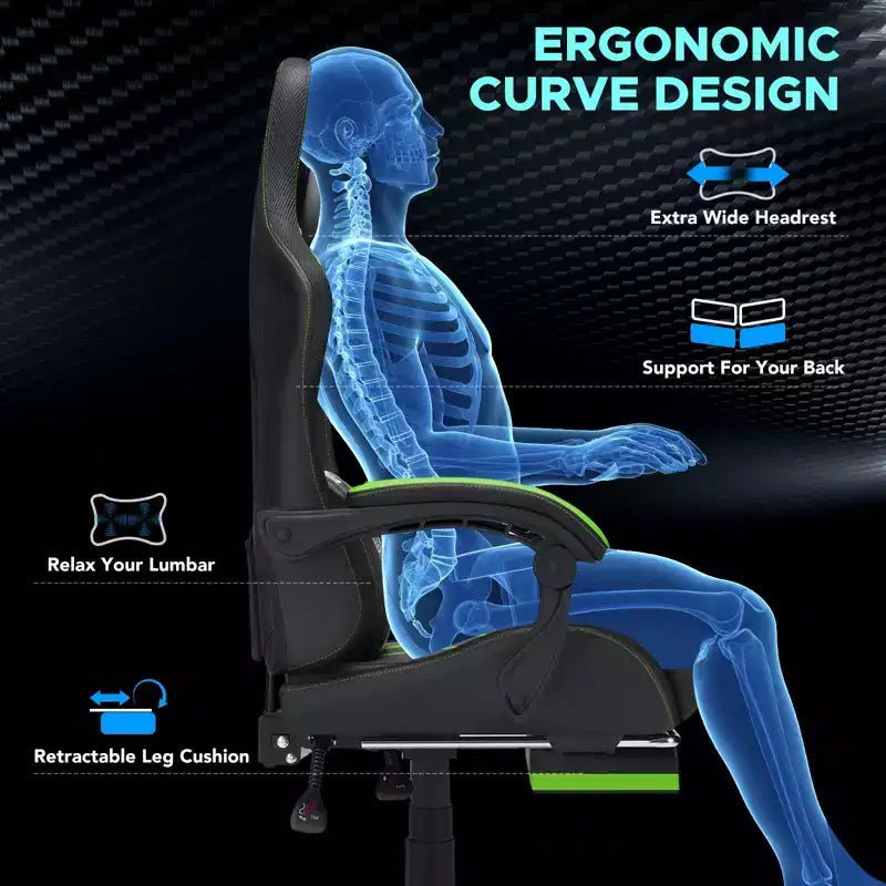 Sillón ergonómico de oficina y gaming Hoffree extragrande con masaje, reposapiés y ajustable para PC