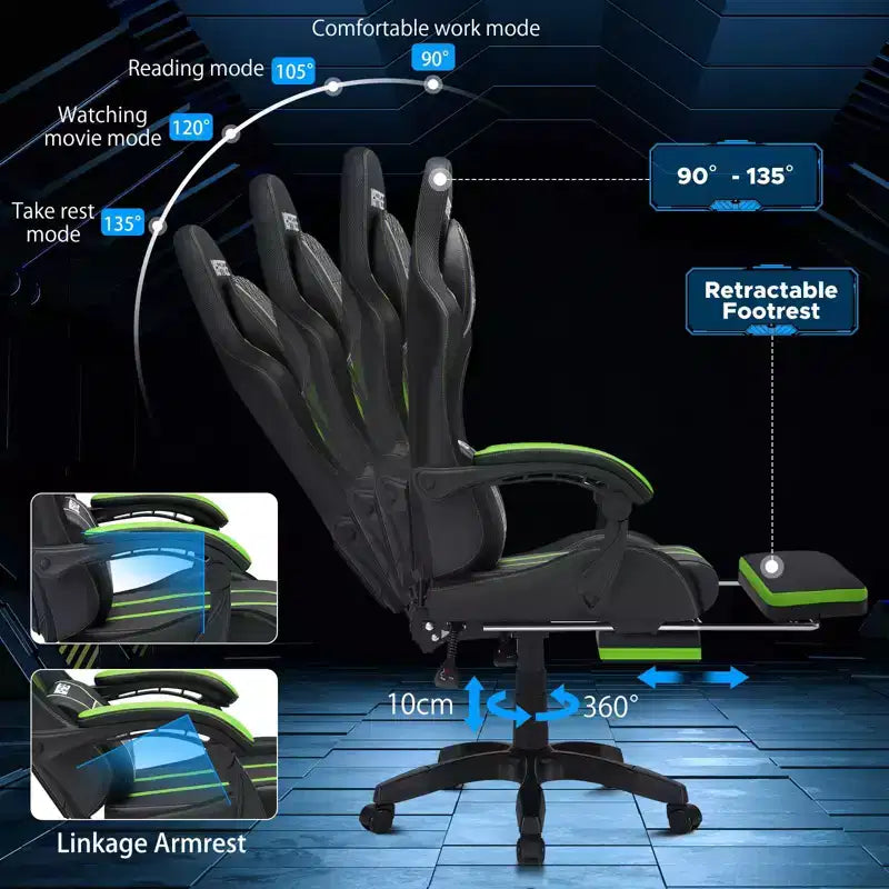 Sillón ergonómico de oficina y gaming Hoffree extragrande con masaje, reposapiés y ajustable para PC
