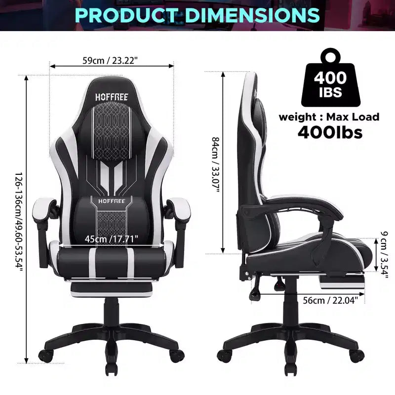 Sillón ergonómico de oficina y gaming Hoffree extragrande con masaje, reposapiés y ajustable para PC