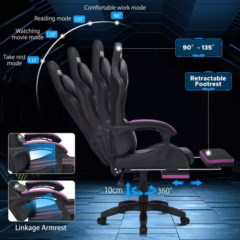 Sillón ergonómico de oficina y gaming Hoffree extragrande con masaje, reposapiés y ajustable para PC