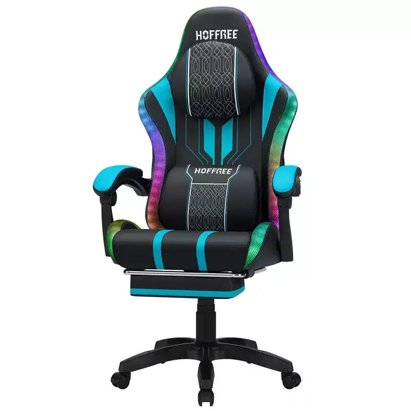 Sillón de masaje Hoffree extra grande para videojuegos, silla ergonómica de oficina para PC con altavoz Bluetooth y luz RGB