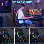Sillón de masaje Hoffree extra grande para videojuegos, silla ergonómica de oficina para PC con altavoz Bluetooth y luz RGB