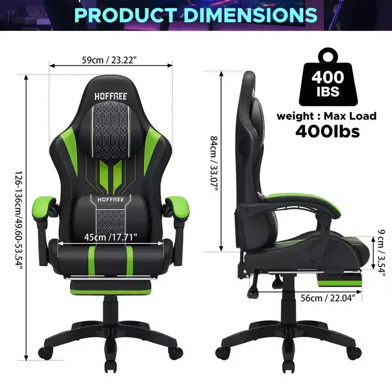 Sillón de masaje Hoffree extra grande para videojuegos, silla ergonómica de oficina para PC con altavoz Bluetooth y luz RGB