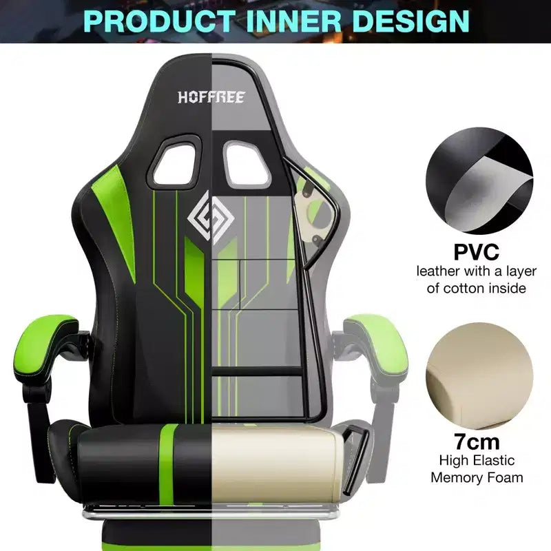 Sillón de masaje Hoffree extra grande para videojuegos, silla ergonómica de oficina para PC con altavoz Bluetooth y luz RGB