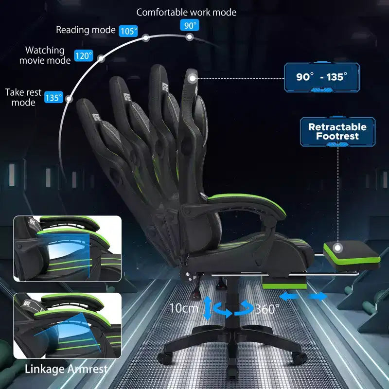 Sillón de masaje Hoffree extra grande para videojuegos, silla ergonómica de oficina para PC con altavoz Bluetooth y luz RGB