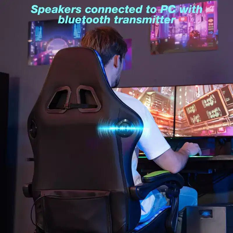 Sillón de masaje Hoffree extra grande para videojuegos, silla ergonómica de oficina para PC con altavoz Bluetooth y luz RGB