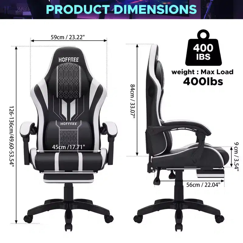 Sillón de masaje Hoffree extra grande para videojuegos, silla ergonómica de oficina para PC con altavoz Bluetooth y luz RGB