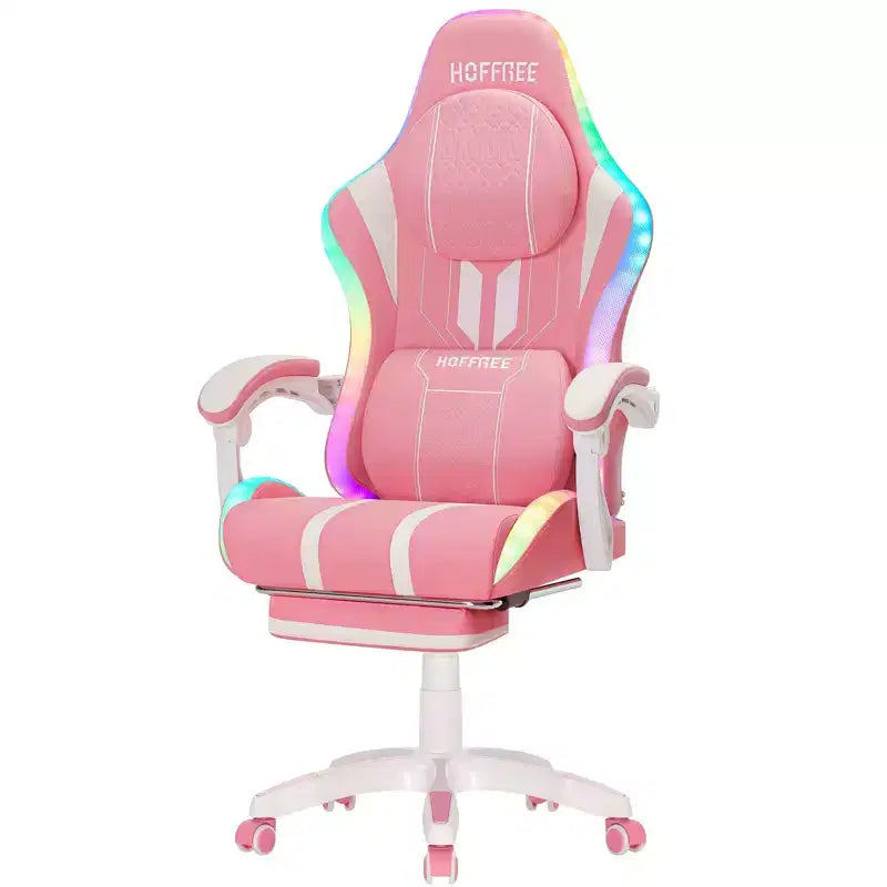 Sillón de masaje Hoffree extra grande para videojuegos, silla ergonómica de oficina para PC con altavoz Bluetooth y luz RGB