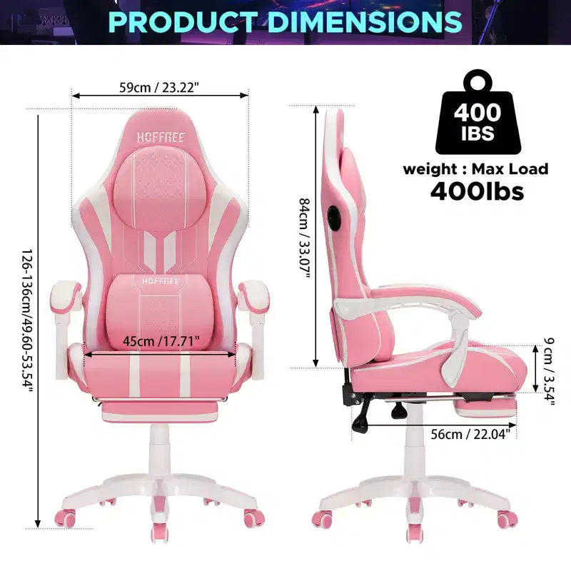 Sillón de masaje Hoffree extra grande para videojuegos, silla ergonómica de oficina para PC con altavoz Bluetooth y luz RGB