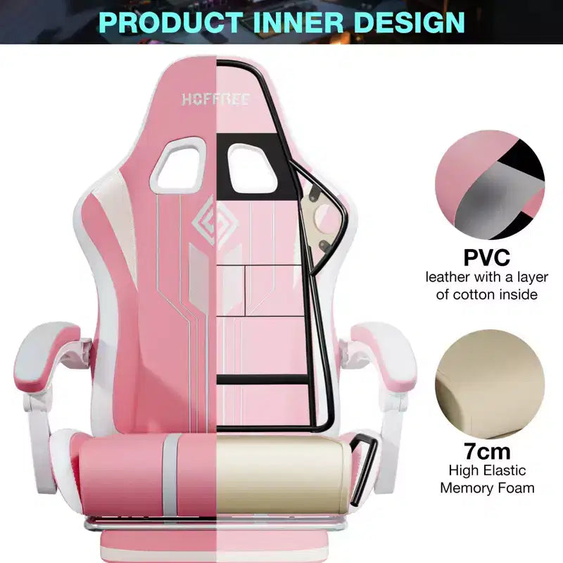 Sillón de masaje Hoffree extra grande para videojuegos, silla ergonómica de oficina para PC con altavoz Bluetooth y luz RGB