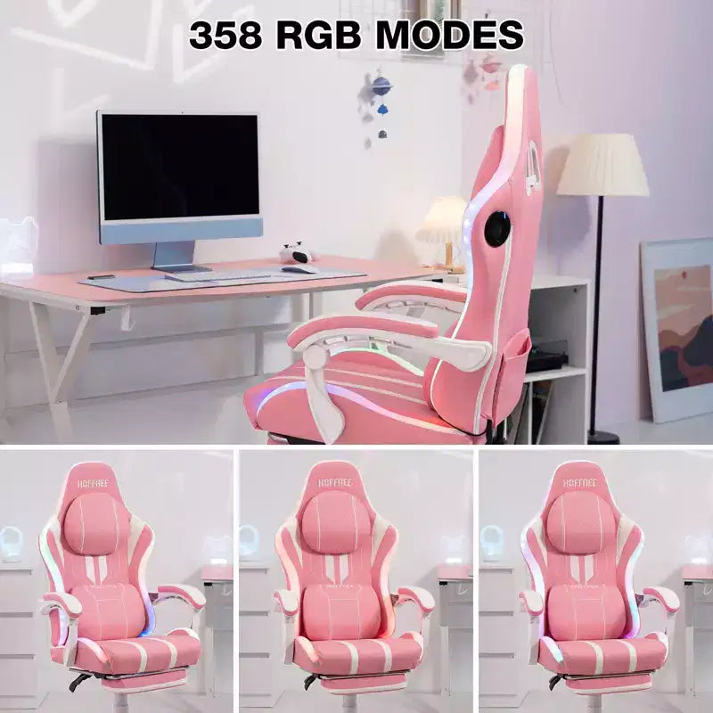 Sillón de masaje Hoffree extra grande para videojuegos, silla ergonómica de oficina para PC con altavoz Bluetooth y luz RGB