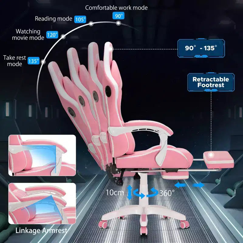 Sillón de masaje Hoffree extra grande para videojuegos, silla ergonómica de oficina para PC con altavoz Bluetooth y luz RGB