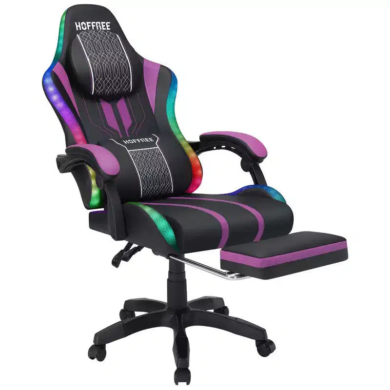 Sillón de masaje Hoffree extra grande para videojuegos, silla ergonómica de oficina para PC con altavoz Bluetooth y luz RGB