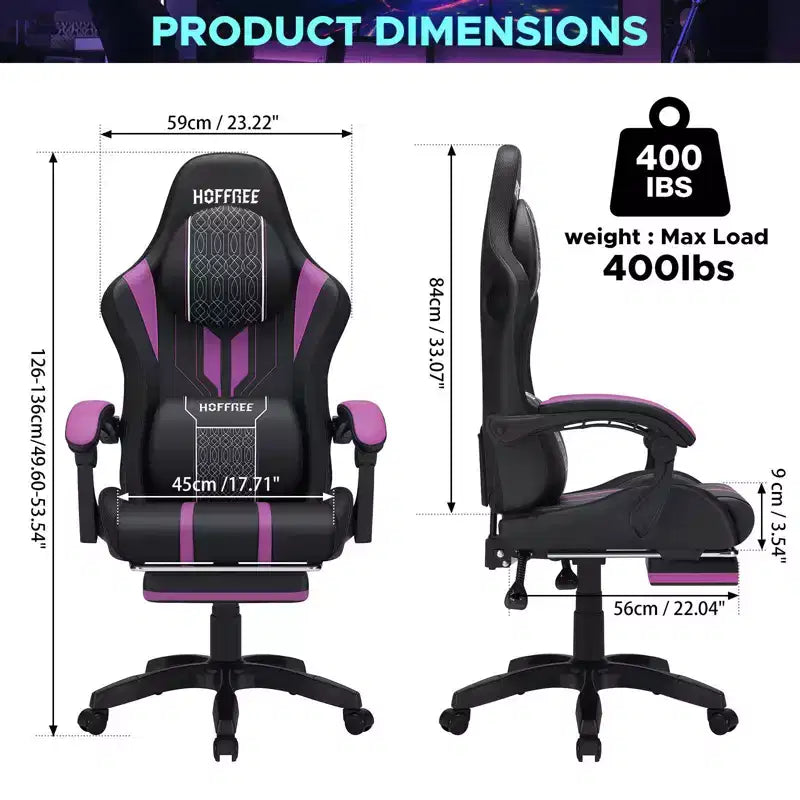 Sillón de masaje Hoffree extra grande para videojuegos, silla ergonómica de oficina para PC con altavoz Bluetooth y luz RGB