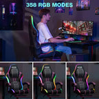 Sillón de masaje Hoffree extra grande para videojuegos, silla ergonómica de oficina para PC con altavoz Bluetooth y luz RGB