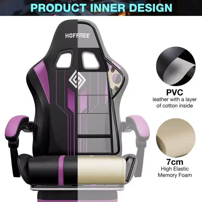 Sillón de masaje Hoffree extra grande para videojuegos, silla ergonómica de oficina para PC con altavoz Bluetooth y luz RGB