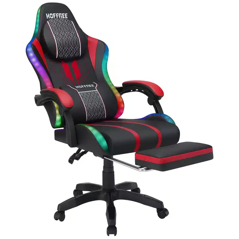 Sillón de masaje Hoffree extra grande para videojuegos, silla ergonómica de oficina para PC con altavoz Bluetooth y luz RGB